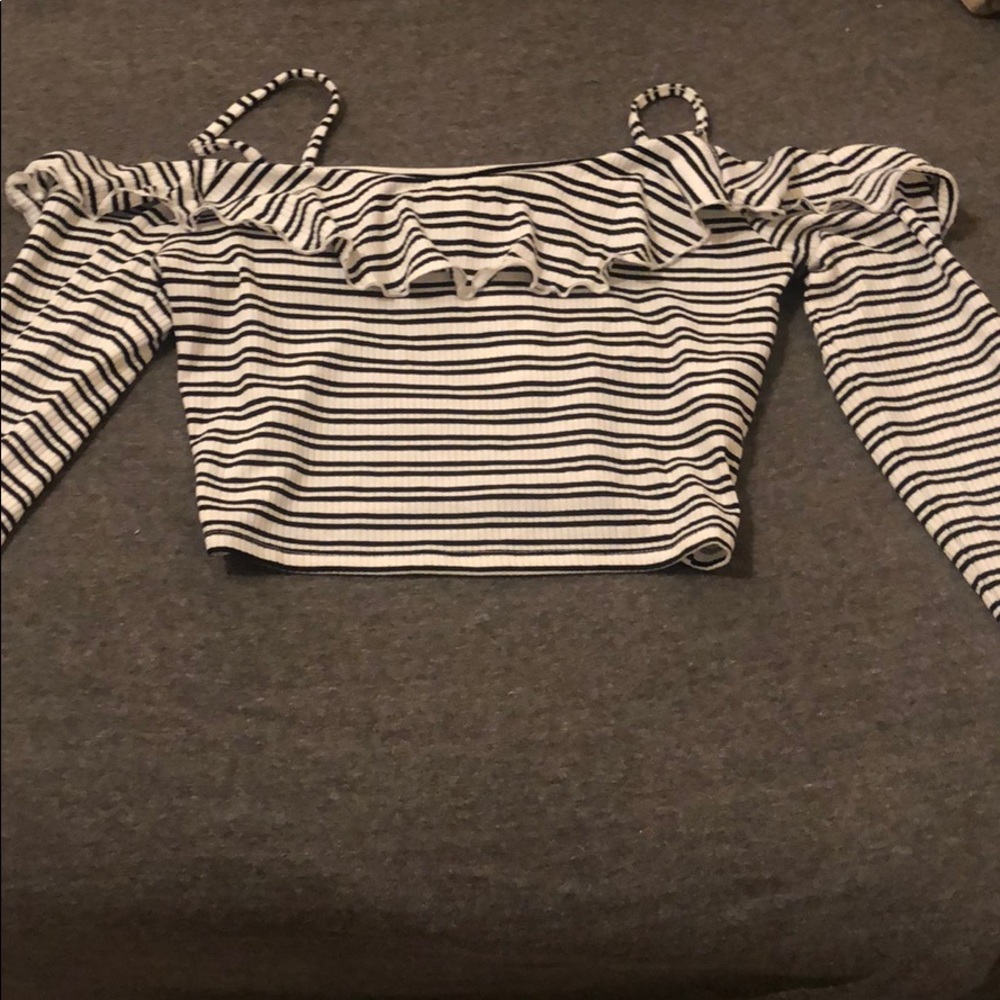 striped off the shoulder strap long sleeve